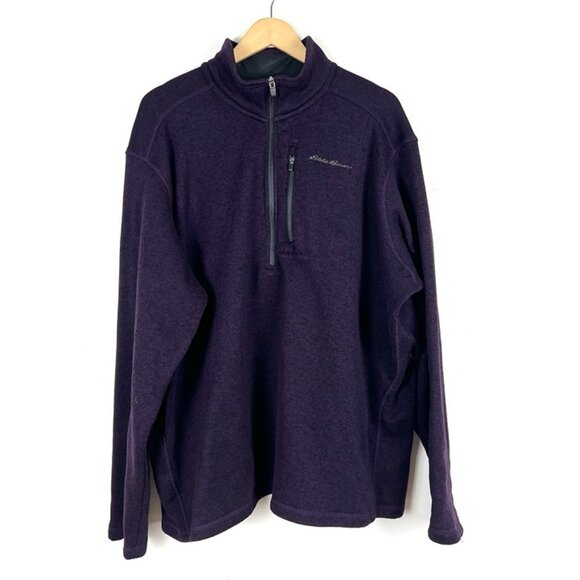 Eddie Bauer Pullover Sweater Men’s 2XLT Dark Purple Fleece Quarter Snap Logo - Picture 1 of 9